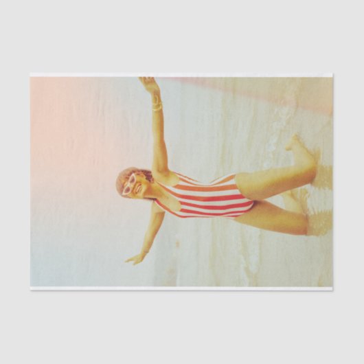 Retro Vrouw op het strand  Foto Decoupage Tissuepapier (Voorkant)