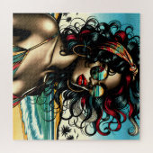 Retro Vrouw op Strand Comic Stijl Pop Art Legpuzzel (Horizontaal)
