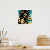 Retro Vrouw op Strand Comic Stijl Pop Art Poster (Keuken)