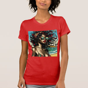 Retro Vrouw op Strand Comic Stijl Pop Art T-shirt