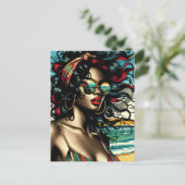 Retro Vrouw op Strand Comic Style Pop Art Briefkaart (Staand voorkant)