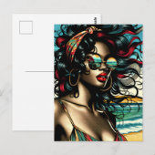 Retro Vrouw op Strand Comic Style Pop Art Briefkaart (Voorkant / Achterkant)