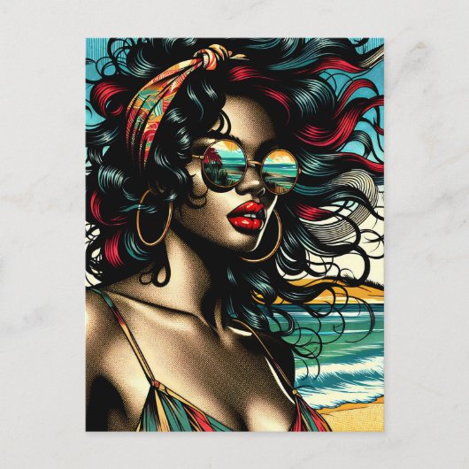 Retro Vrouw op Strand Comic Style Pop Art Briefkaart (Voorkant)