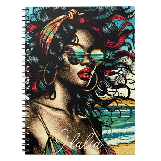 Retro Vrouw op Strand Comic Style Pop Art Notitieboek (Voorkant)