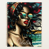 Retro Vrouw op Strand Comic Style Pop Art Planner (Voorkant)