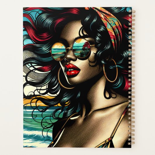 Retro Vrouw op Strand Comic Style Pop Art Planner (Achterkant)