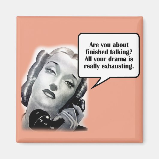 Retro Vrouw op Telefoon, Drama Magneet (Voorkant)