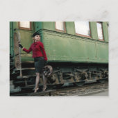 retro vrouw op treinstation briefkaart (Voorkant)