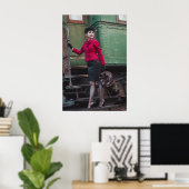 retro vrouw op treinstation poster (Thuiskantoor)