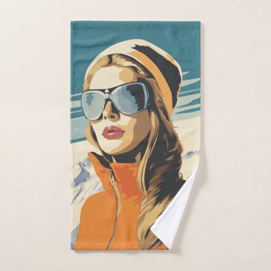 Retro vrouw portret in de sneeuw bad handdoek (Handdoek)