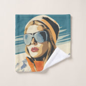 Retro vrouw portret in de sneeuw bad handdoek (Wasdoekje)