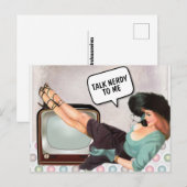 RETRO VROUW SPEELT NERDY NAAR MIJ BRIEFKAART (Voorkant / Achterkant)
