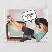 RETRO VROUW SPEELT NERDY NAAR MIJ BRIEFKAART (Voorkant)