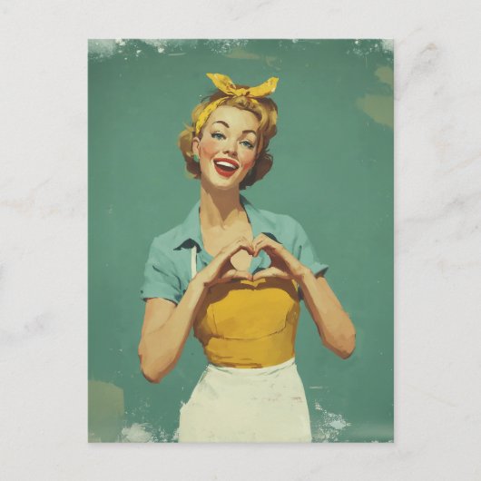 Retro Vrouw Stuurt Liefde Briefkaart (Voorkant)