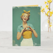 Retro Vrouw Stuurt Liefde Kaart (Gele Bloem)
