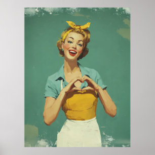 Retro Vrouw Stuurt Liefde Poster