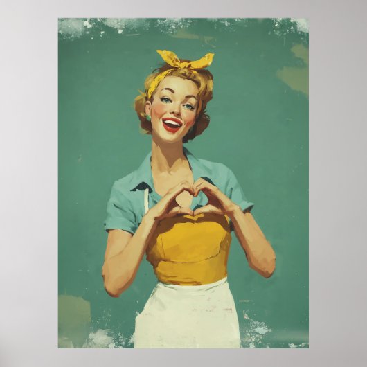 Retro Vrouw Stuurt Liefde Poster (Voorkant)