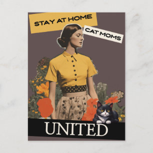 RETRO VROUW VERBLIJF THUIS CAT MOM UNITED BRIEFKAA BRIEFKAART