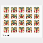 Retro Vrouw Winkelt met Kerst in het Midden van de Vierkante Sticker (Vel)