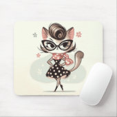 Retro vrouwelijk katje met kattenbril muismat (Met muis)