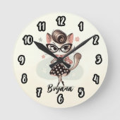 Retro vrouwelijk katje met kattenbril ronde klok (Voorkant)