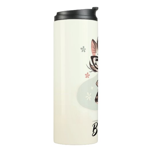 Retro  vrouwelijk katje met kattenbril thermosbeker (Gedraaid links)