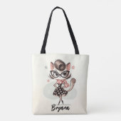 Retro  vrouwelijk katje met kattenbril tote bag (Achterkant)