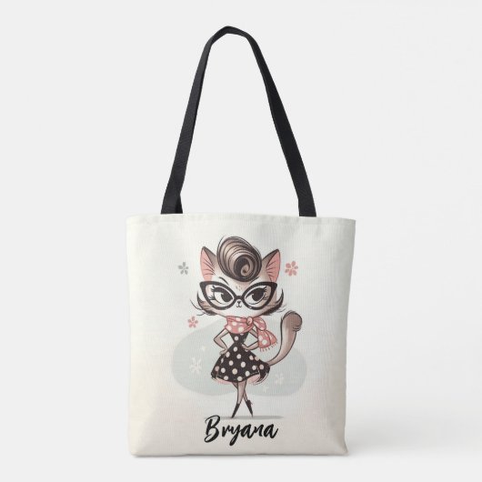 Retro  vrouwelijk katje met kattenbril tote bag (Achterkant)