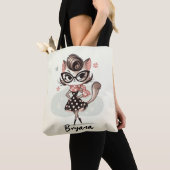 Retro  vrouwelijk katje met kattenbril tote bag (Dichtbij)