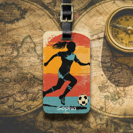 Retro Vrouwelijke Voetbalspeler Bagagelabel