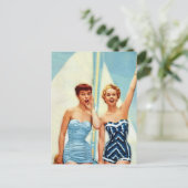  Retro Vrouwen 60s Badmode Surfs Up! Briefkaart (Staand voorkant)