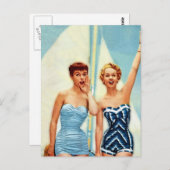  Retro Vrouwen 60s Badmode Surfs Up! Briefkaart (Voorkant / Achterkant)