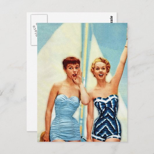  Retro Vrouwen 60s Badmode Surfs Up! Briefkaart (Voorkant / Achterkant)