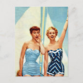  Retro Vrouwen 60s Badmode Surfs Up! Briefkaart (Voorkant)