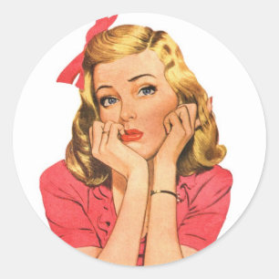 Retro Vrouwen Advertentie Meisje 'Wat' Ronde Sticker