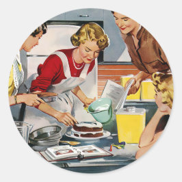 Retro vrouwen bakken een taart ronde sticker