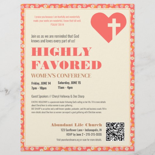 Retro Vrouwen Christelijk Ministry Roze Bloemen Flyer (Voorkant)