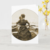 Retro Vrouwen Foto Row Row Row Uw Boot Kaart (Gele Bloem)