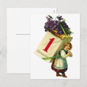  retro vrouwen gelukkig nieuwjaar meisje feestdagenkaart (Voorkant / Achterkant)