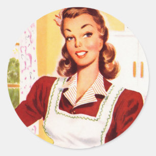  Retro Vrouwen Kitsch 50s Keuken Magic Ronde Sticker