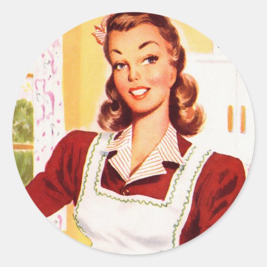  Retro Vrouwen Kitsch 50s Keuken Magic Ronde Sticker (Voorkant)