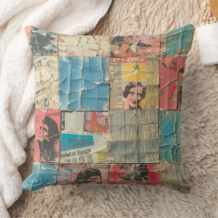 Retro Vrouwen Krant Vintage Mozaïek Patroon Kussen