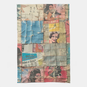 Retro Vrouwen Krant Vintage Mozaïek Patroon Theedoek