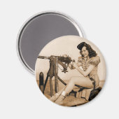Retro Vrouwen Machine Gunner Meisje Magneet (Voorkant / Achterkant)