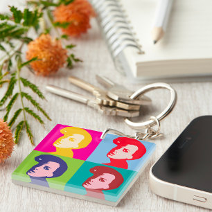 Retro Vrouwen Pop Art Sleutelhanger