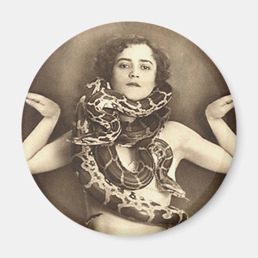  Retro Vrouwen Sideshow Snake Charmer Magneet (Voorkant)