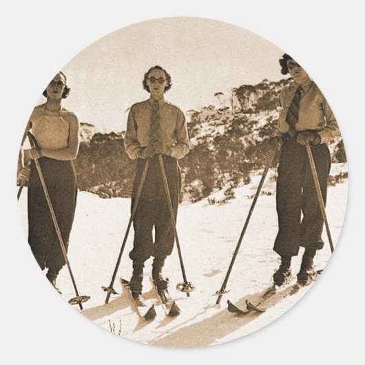  Retro Vrouwen Skiën 'Ski Bums 1942' Ronde Sticker (Voorkant)