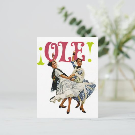  Retro Vrouwen Spaanse Flamenco Dansers Ole! Briefkaart (Staand voorkant)