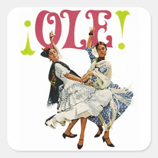  Retro Vrouwen Spaanse Flamenco Dansers Ole! Vierkante Sticker (Voorkant)