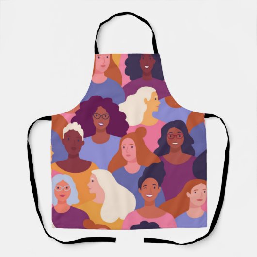 Retro Vrouwen van de Wereld Patroon Schort (Voorkant)